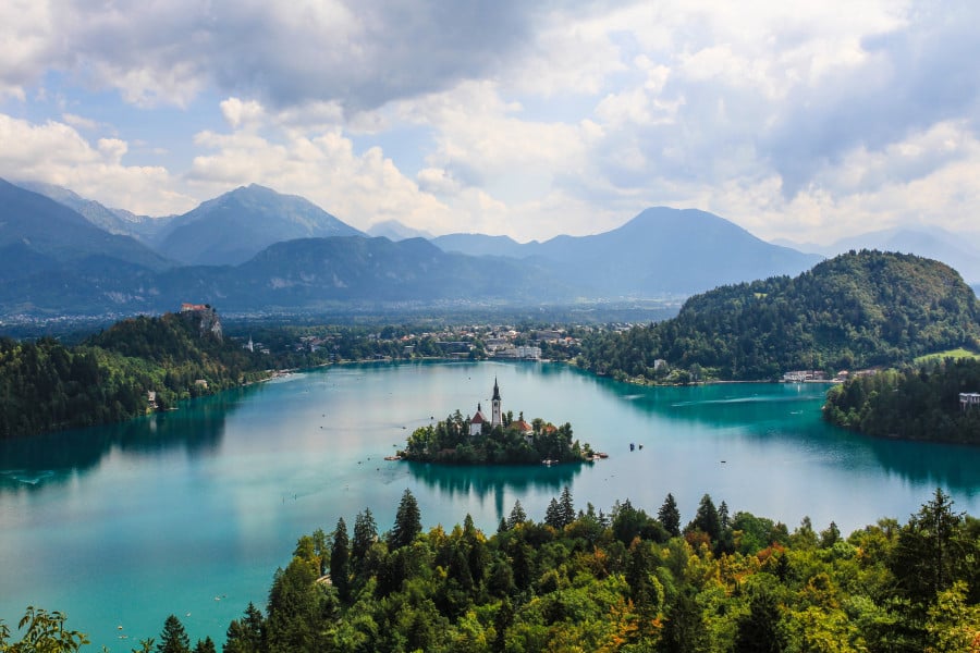 Scenic view across Lake Bled in Slovenia 