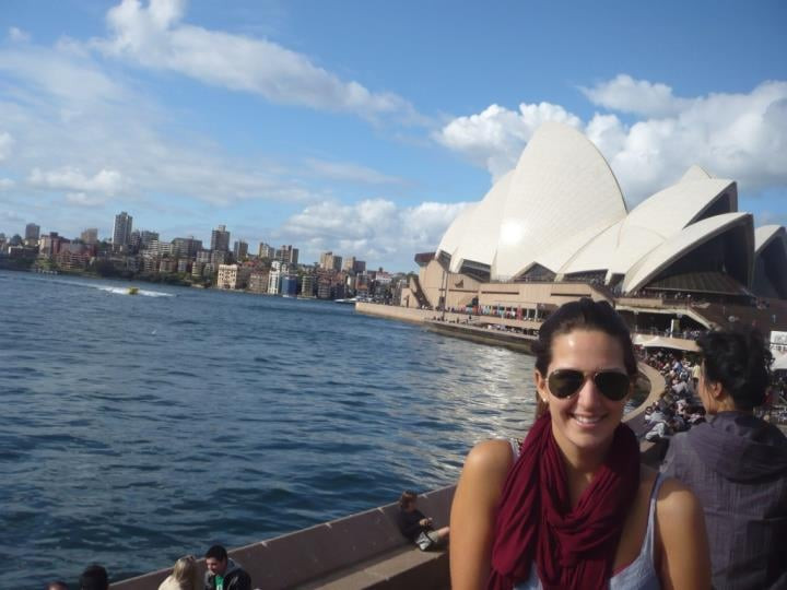 Gillian Scholes in front of the Sydney Harbour Bridge