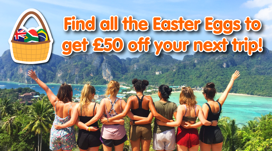 People looking over Koh Phi Phi landscape. Find all the Easter Eggs to get £50 off your next trip