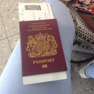 A British passport with flight tickets