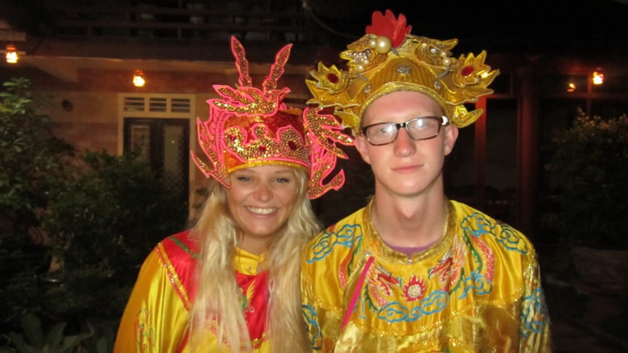 Two travellers in tradition Thai garb