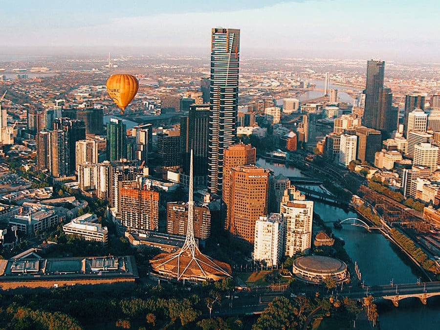An aerial photo of Melbourne