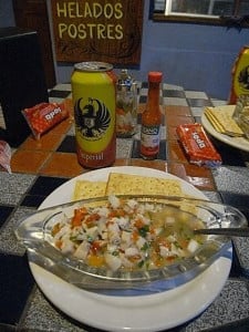 A plate of ceviche in a restaurant